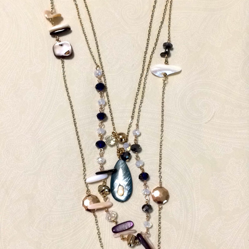 Necklace, long, Multi colored stone and bead